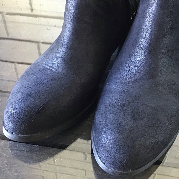 Okeysi Black Suede Metal Fringe Ankle Booties - Picture 6 of 12